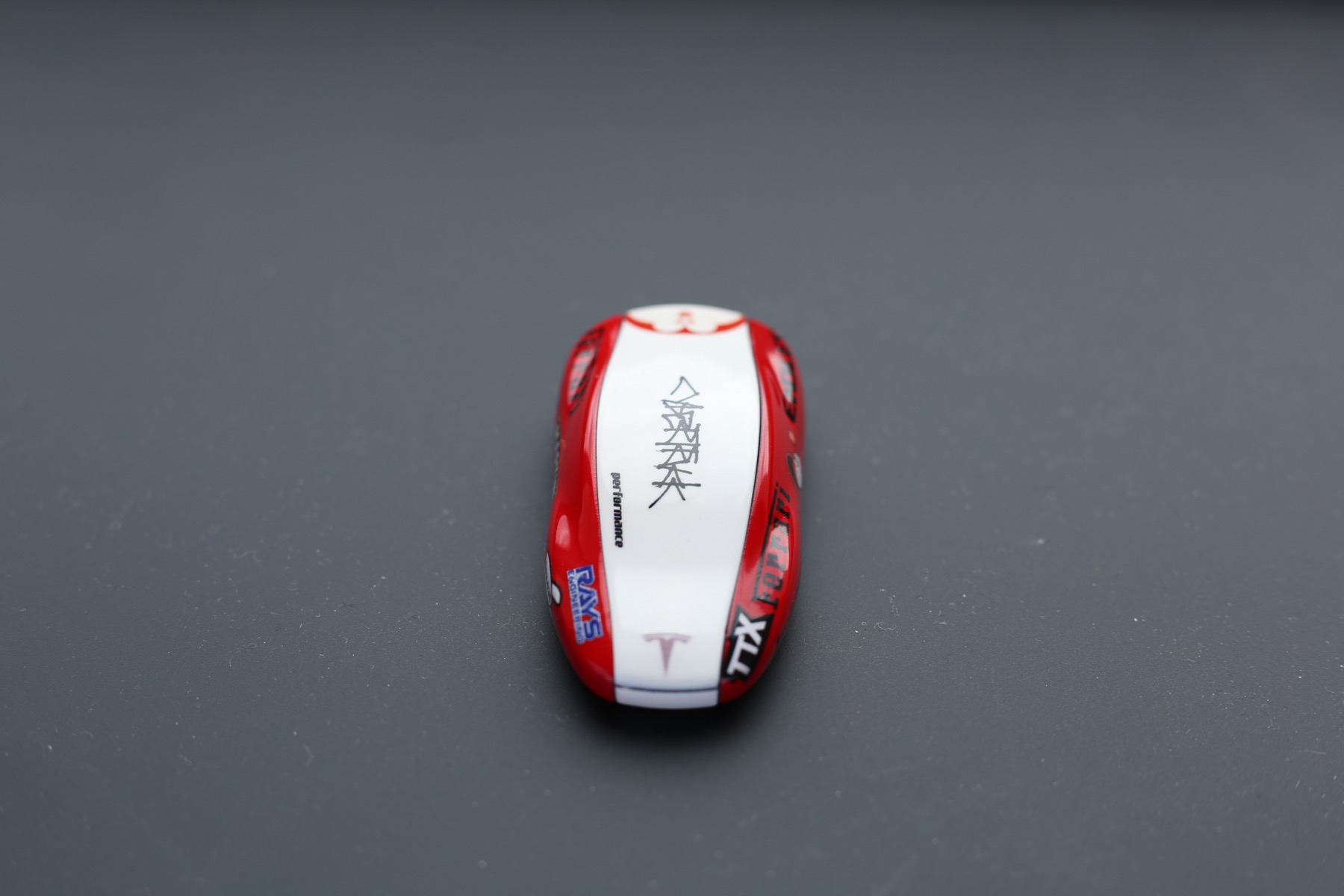Red and white custom painted key fob shell gallery sample
